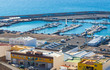 Aerial view of the port of Morro Jable on the south coast of Fuerteventura island, Canary Islands, Spain