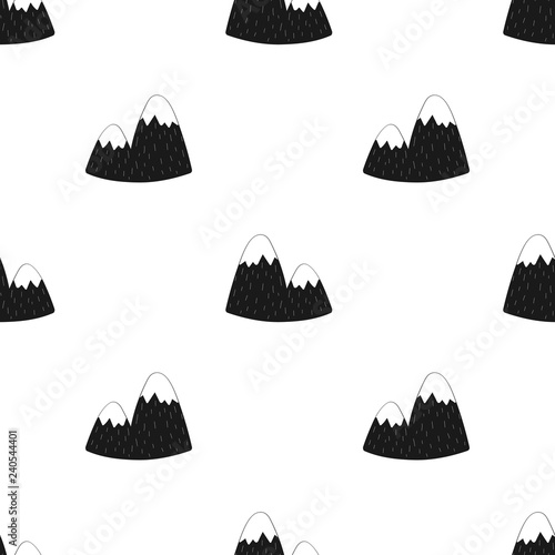 Foto-Schiebegardine Komplettsystem - Seamless pattern of mountains on white background. Vector scandinavian hand-drawn children illustration. For banner, postcard, textile, print, wrapping paper, poster, clothing, nursery, baby shower. (von Anton)