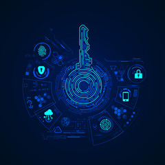 Wall Mural - concept of cyber security or private key, abstract digital key with technology interface