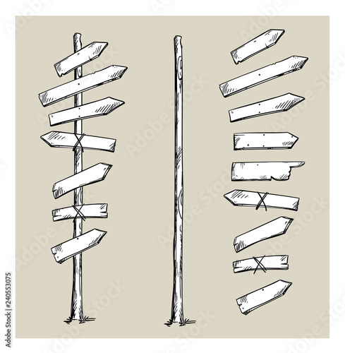 Cuadros en Lienzo Wooden signpost with arrows, vector illustration