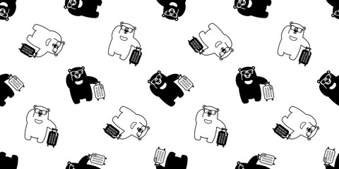 Wall Mural - Bear seamless pattern vector sunglasses travel bag traveller polar bear cartoon scarf isolated repeat wallpaper tile background illustration