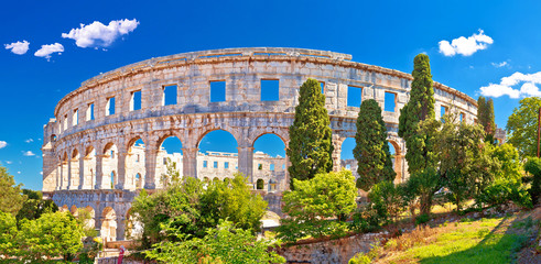 Wall Mural - Arena Pula historic Roman amphitheater panoramc green landscape view