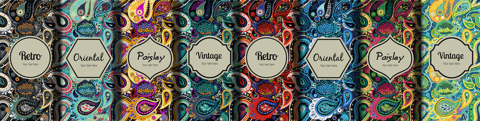 set of seamless patterns in vintage paisley style.