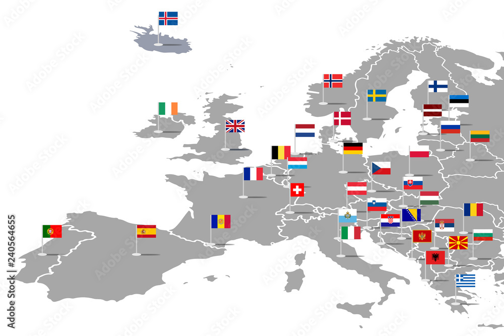 Europa Infografika z flagami państw - obrazy, fototapety, plakaty 