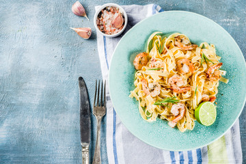 Pasta fettuccine with shrimp