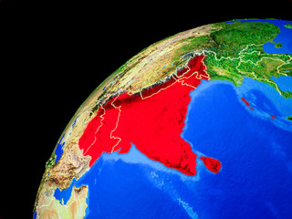 SAARC memeber states from space. Planet Earth with country borders and extremely high detail of planet surface.