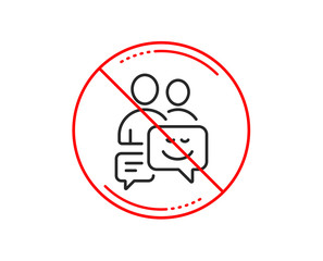 No or stop sign. Group of Men line icon. Human communication symbol. Teamwork sign. Caution prohibited ban stop symbol. No  icon design.  Vector