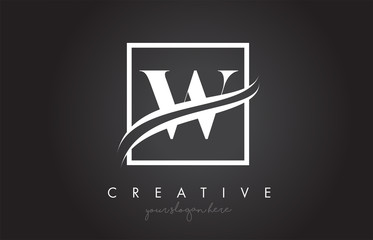 W Letter Logo Design with Square Swoosh Border and Creative Icon Design.