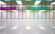 © SERGEYMANSUROV - Abstract white and colored gradient glasses interior multilevel public space with window. 3D illustration and rendering.