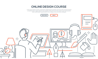 Wall Mural - Online design course - modern line design style web banner