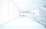 Fototapeta  - Abstract drawing white interior multilevel public space with window. 3D illustration and rendering.