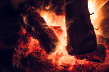 Close Up Of Burning Wood In A Fire