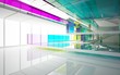 © SERGEYMANSUROV - Abstract white and colored gradient glasses interior multilevel public space with window. 3D illustration and rendering.