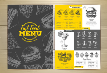 Wall Mural - Vintage fast food menu design. Sandwich sketch