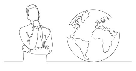 Wall Mural - man thinking about global issues - continuous line drawing