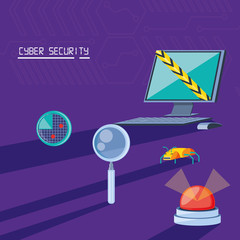 Poster - desktop computer with icons cyber security