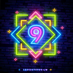 Number nine symbol neon sign vector. Ninth, Number nine template neon icon, light banner, neon signboard, nightly bright advertising, light inscription. Vector illustration