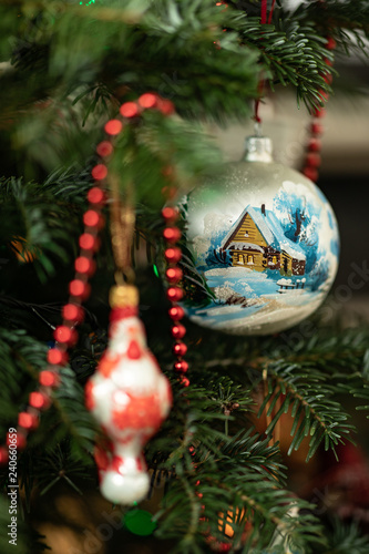 Fotografie, Obraz The New Year tree decorated with spheres and a garland