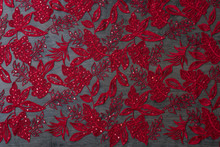 Red Lace Texture On Wooden Bakground