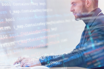 programmer working in a software development and coding technologies. website design.technology conc