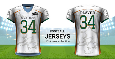 Wall Mural - American Football or Soccer Jerseys Uniforms, Realistic Graphic Design Front and Back View for Presentation Mockup Template, Easy Possibility to Apply Your Artwork, Text, Image, Logo (Eps10 Vector)