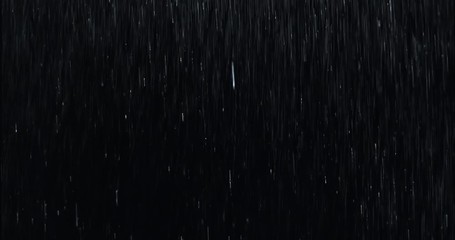 heavy rain wall falling in front of the camera against black screen. raindrops splashing. rain close