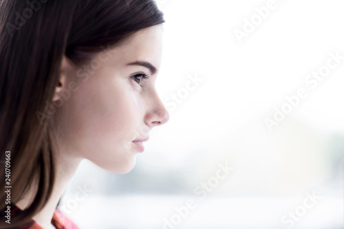 A Profile Of Teen Girl With Brown Eyes And Hair Buy This Stock