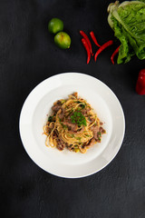 Sticker - spaghetti with iberico pork flat lay view