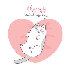 Wall Mural - Cartoon cute Valentines day cat and love vector.