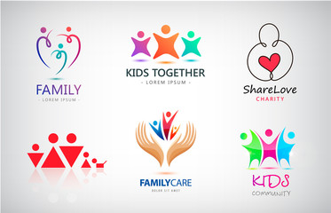 Vector set of family, kids, support, charity, people group logos