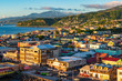 Roseau, city and cruise port of Dominica. Beautiful cityscape view at sunset.