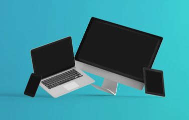 Mock up view of a devices isolated on a background with shadow