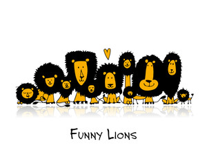 Poster - Funny lions, sketch for your design