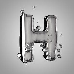 Wall Mural - 3D mercury letter H uppercase. 3D rendering liquid metal font with drops