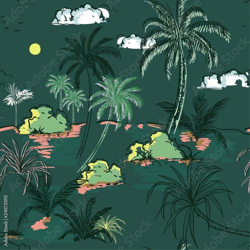 Vintage Island And Palm Trees Hand Drawing Sketch Line In Seamless Pattern Vectoe For Fashion Fabric And All Prints Buy This Stock Vector And Explore Similar Vectors At Adobe Stock