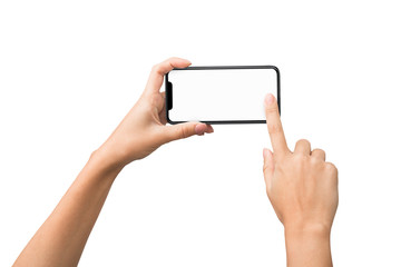 Fototapete - Female hands taking photo on smartphone with blank screen