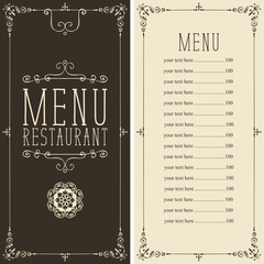 Wall Mural - Vector menu for restaurant or cafe with curlicues and price list in figured frame in retro style