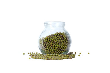 Green mung beans in a glass jar