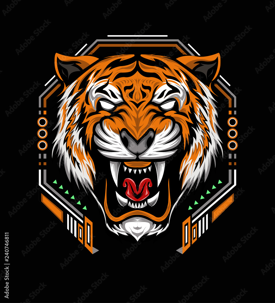 VECTOR TIGER with roaring. The Tiger head illustration with angry face ...