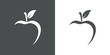 Icono plano abstracto con manzana con espacio negativo en gris y blanco