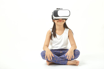 Wall Mural - Girl having fun with virtual reality headset