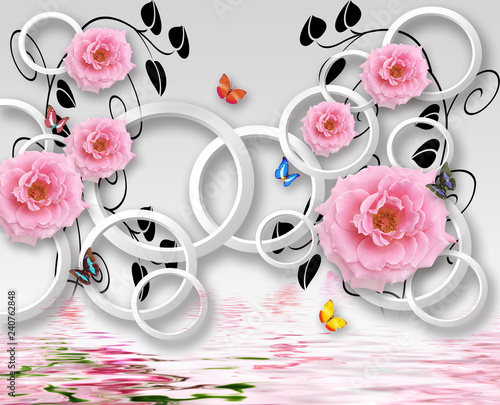 Dekoracja na wymiar  pierscionki-3d-z-pieknymi-kwiatami-renderowania-3d