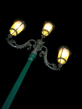 Night Photograph Of Vintage Lamp Post With Copy Space. Venice, Italy