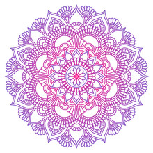 Mandala. Ethnic Round Ornament. Hand Drawn Indian Motif. Mehendi Meditation Yoga Henna Theme. Unique Purple Floral Print.
