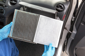 Clean and dirty cabin pollen air filter for a car