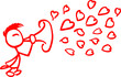 Stick man making hearts with a trumpet__red outline by jziprian