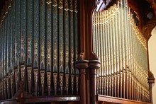 Intricate Designs On The Organ Pipes In St. Peter’s Episcopal Church, In Fernandina Beach, On Amelia Island, Florida.