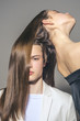 © Volodymyr - Man and woman. Hair style and skincare. Fashion couple in love. Friendship relations. Family bonds. Beauty and fashion. long beautiful and healthy hair. shaved man try on long hair