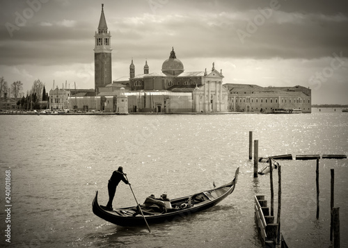 Plakat Gondolier przed San Giorgio Maggiore, Wenecja