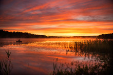 Summer Sunrise Over Lake In Poland